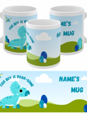 DINOSAUR MUG GIFT PERSONALISED - BIRTHDAY XMAS SON DAUGHTER FAMILY BOY GIRL