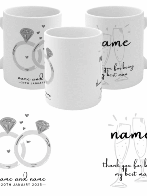 WEDDING MUG GIFT PERSONALISED - BEST MAN, RING BEARER, BRIDE, GROOM, FLOWER GIRL