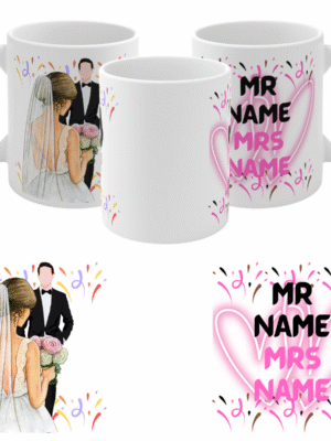 Mug Personalised Wedding Gift – Mr & Mrs – Custom Name Date – Bride Groom