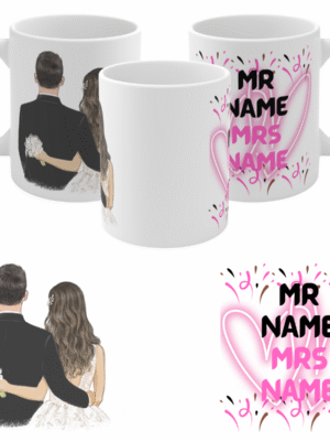 Wedding Gift Mug Personalised – Mr & Mrs – Custom Name Date – Bride Groom
