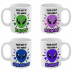 ALIEN PERSONALISED MUG – OUT OF THIS WORLD GIFT MUM DAD NAN GRANDAD – BIRTHDAY