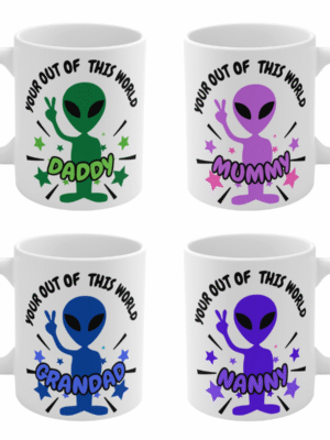 ALIEN MUG PERSONALISED – OUT OF THIS WORLD GIFT MUM DAD NAN GRANDAD – BIRTHDAY
