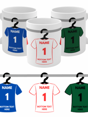 PERSONALISED FOOTBALL SHIRT MUG - CUSTOM NAME & NUMBER GIFT BIRTHDAY FATHERS DAY