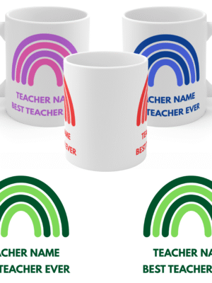 TEACHER MUG PERSONALISED - BEST TEACHER EVER - TEACHERS NAME - GIFT RAINBOW