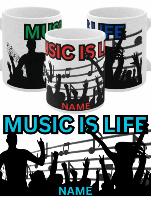 MUSIC MUG PERSONALISED - MUSIC IS LIFE - BIRTHDAY, GIFT, MUM, DAD, FRIENDS, M8S