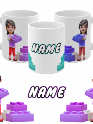 Personalised Lego Girl Block Mug with Name | Gamer Gift | Background Kids Cup