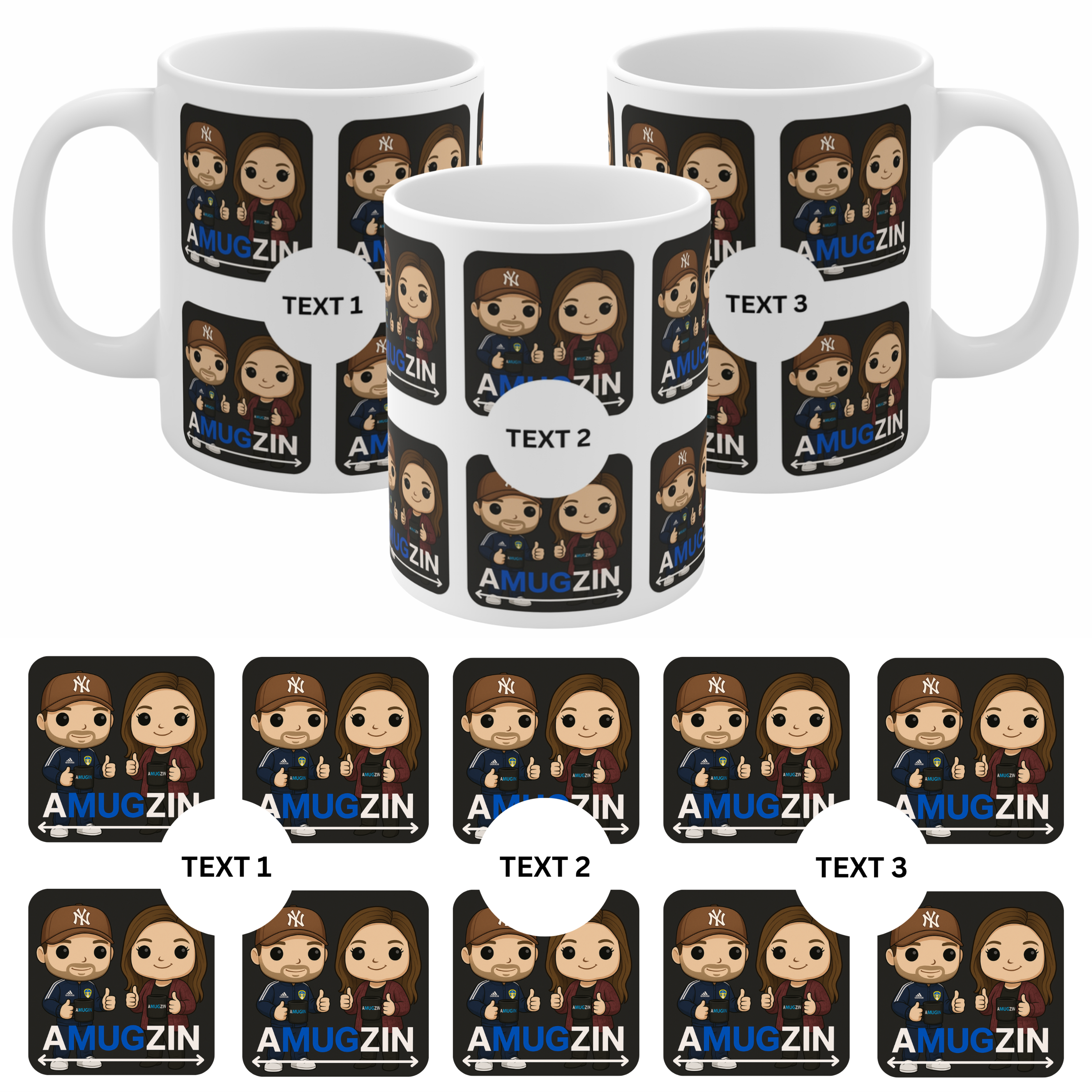 PERSONALISED MUG 10 PICTURES & 3 CIRCLED TEXT PHOTO MUM DAD SON DAUGHTER CUP