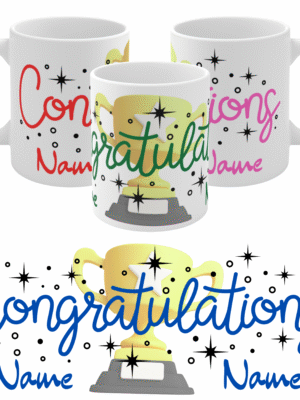 Congrats Mug with Trophy – Personalised Name Option – Custom Celebration Gift