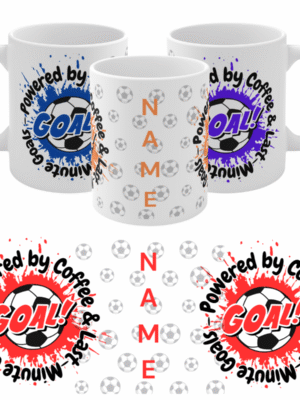 Funny Football Mug – Powered by Coffee and Last-Minute Goals – Coffee Cup Gift