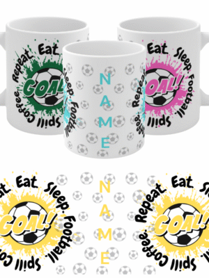 Eat Sleep Football Spill Coffee Repeat Mug – Funny Coffee Cup Gift for Fans